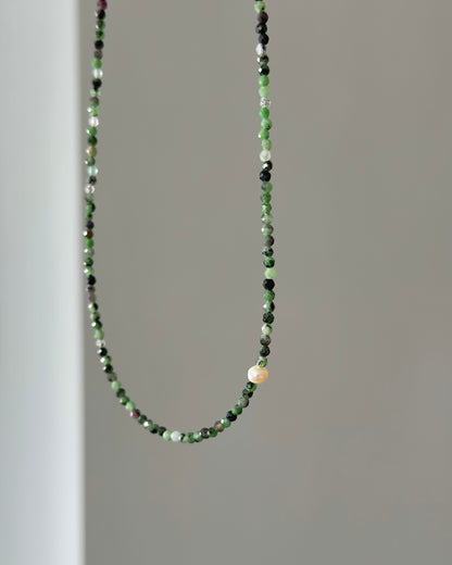 Ruby Zoisite And Freshwater Pearl Beaded Necklace