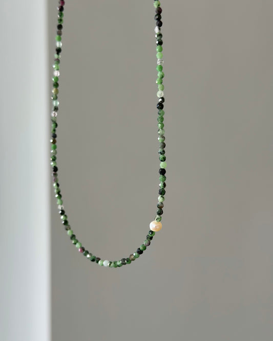 Ruby Zoisite And Freshwater Pearl Beaded Necklace
