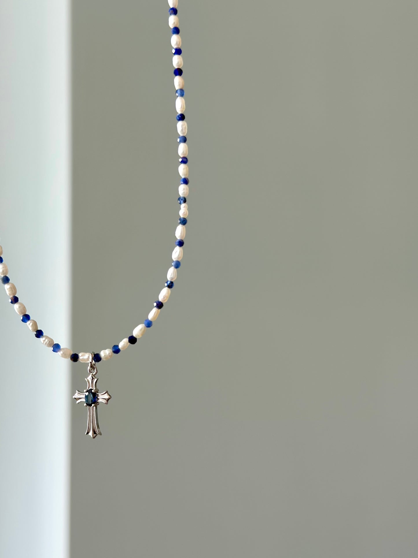Sodalite Beaded And Sapphire Cross Necklace