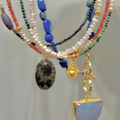 Moonstone And Pyrite Beaded Necklace