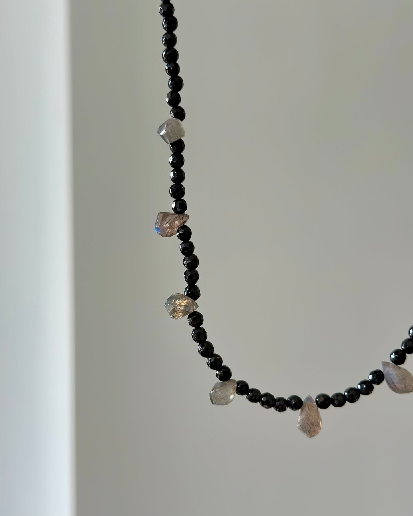 Black Onyx And Labradorite Beaded Necklace