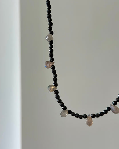 Black Onyx And Labradorite Beaded Necklace