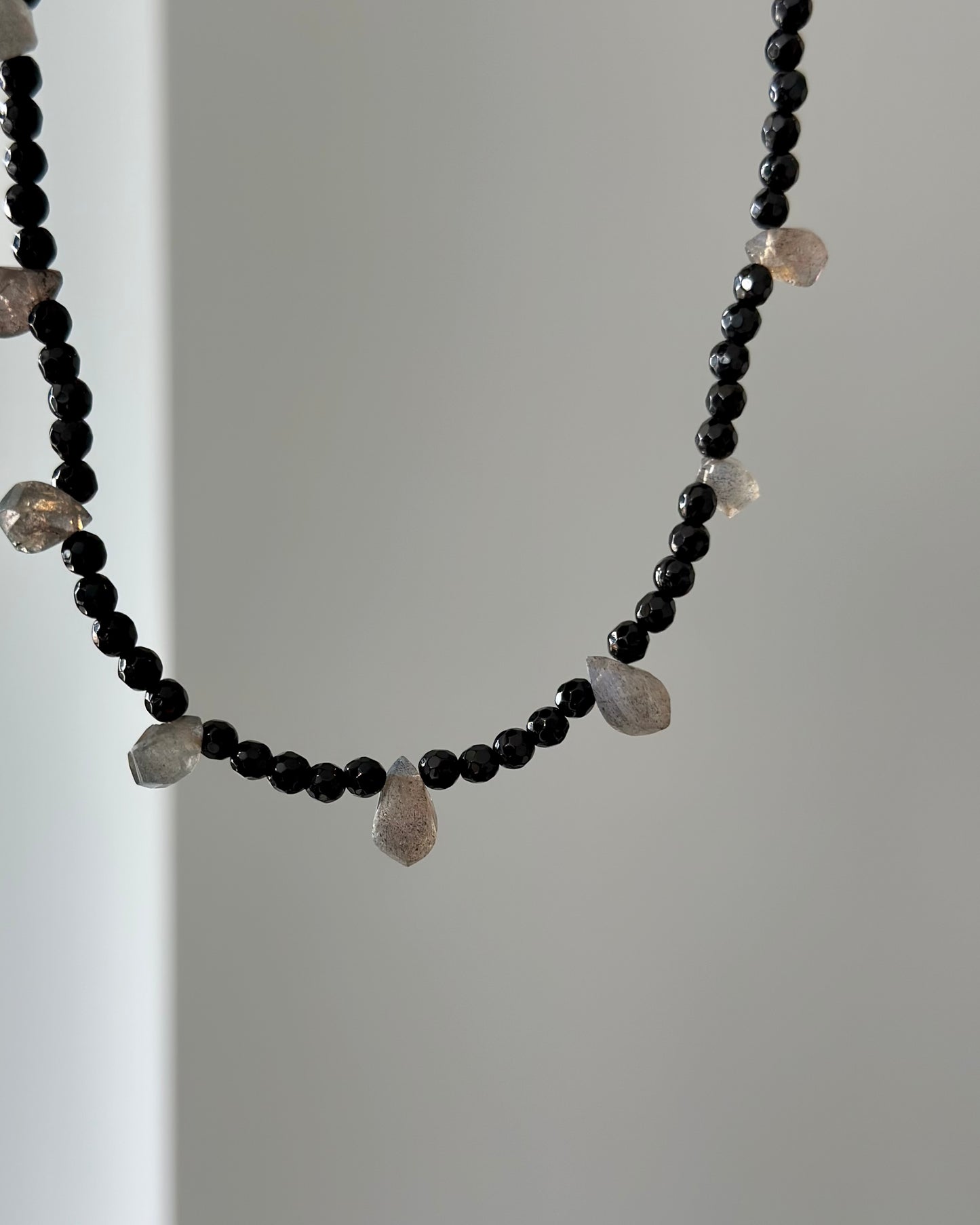 Black Onyx And Labradorite Beaded Necklace