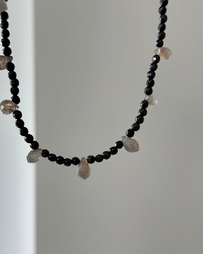 Black Onyx And Labradorite Beaded Necklace