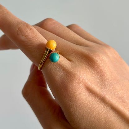Turquoise And Amber Adjustable Gold-plated Ring