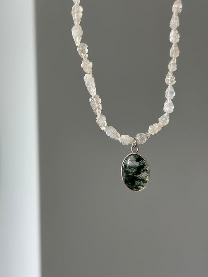Moonstone Beaded And Green Moss Agate Necklace