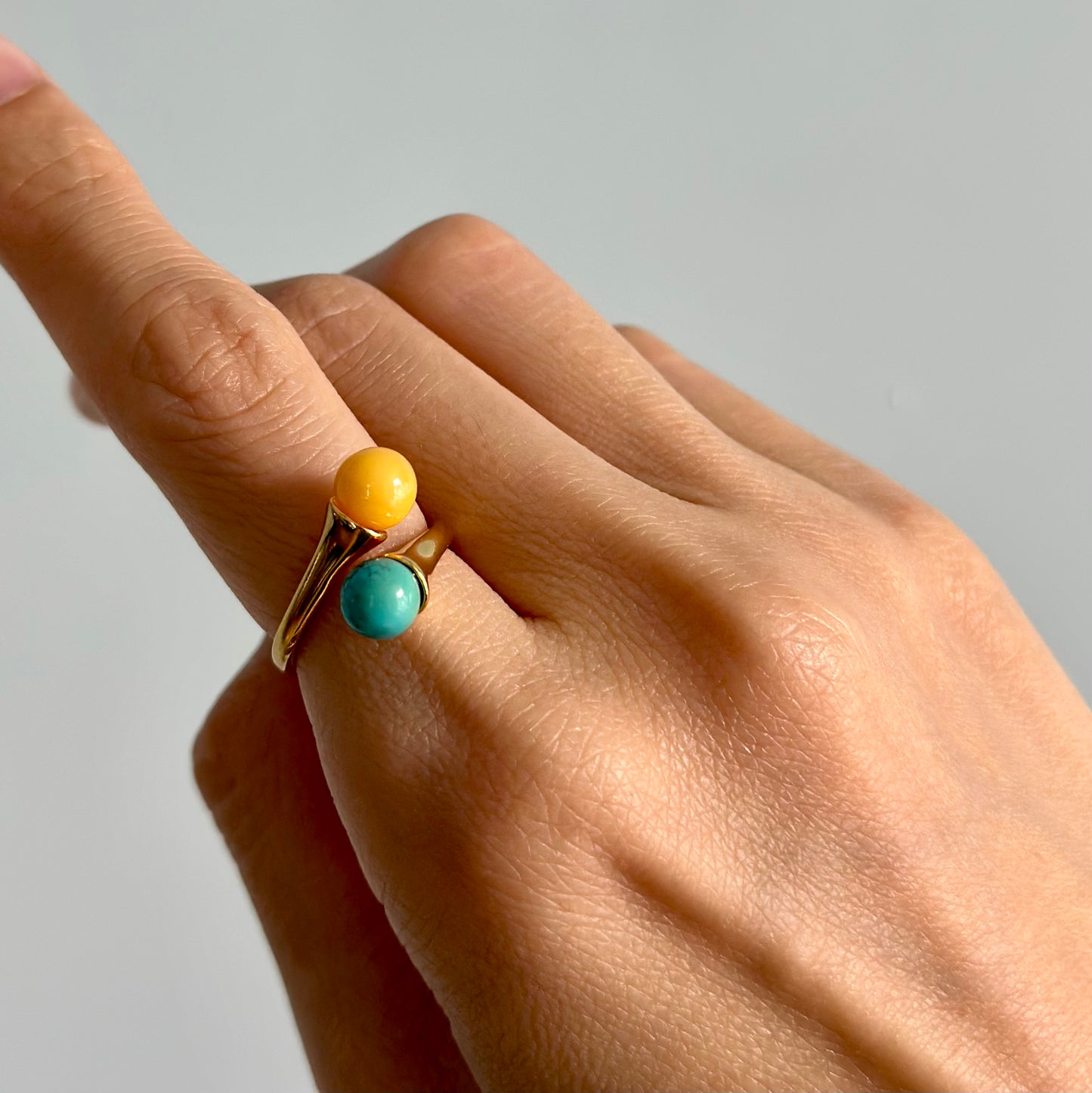 Turquoise And Amber Adjustable Gold-plated Ring