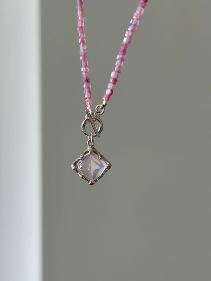Pink Tourmaline Beaded And Rose Quartz Necklace