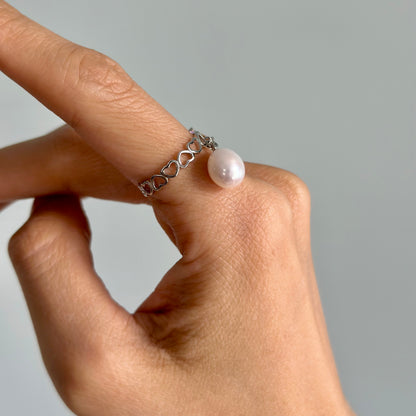 Freshwater Pearl Dangling Adjustable Sterling Silver Ring