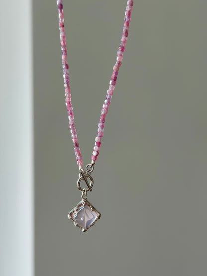 Pink Tourmaline Beaded And Rose Quartz Necklace