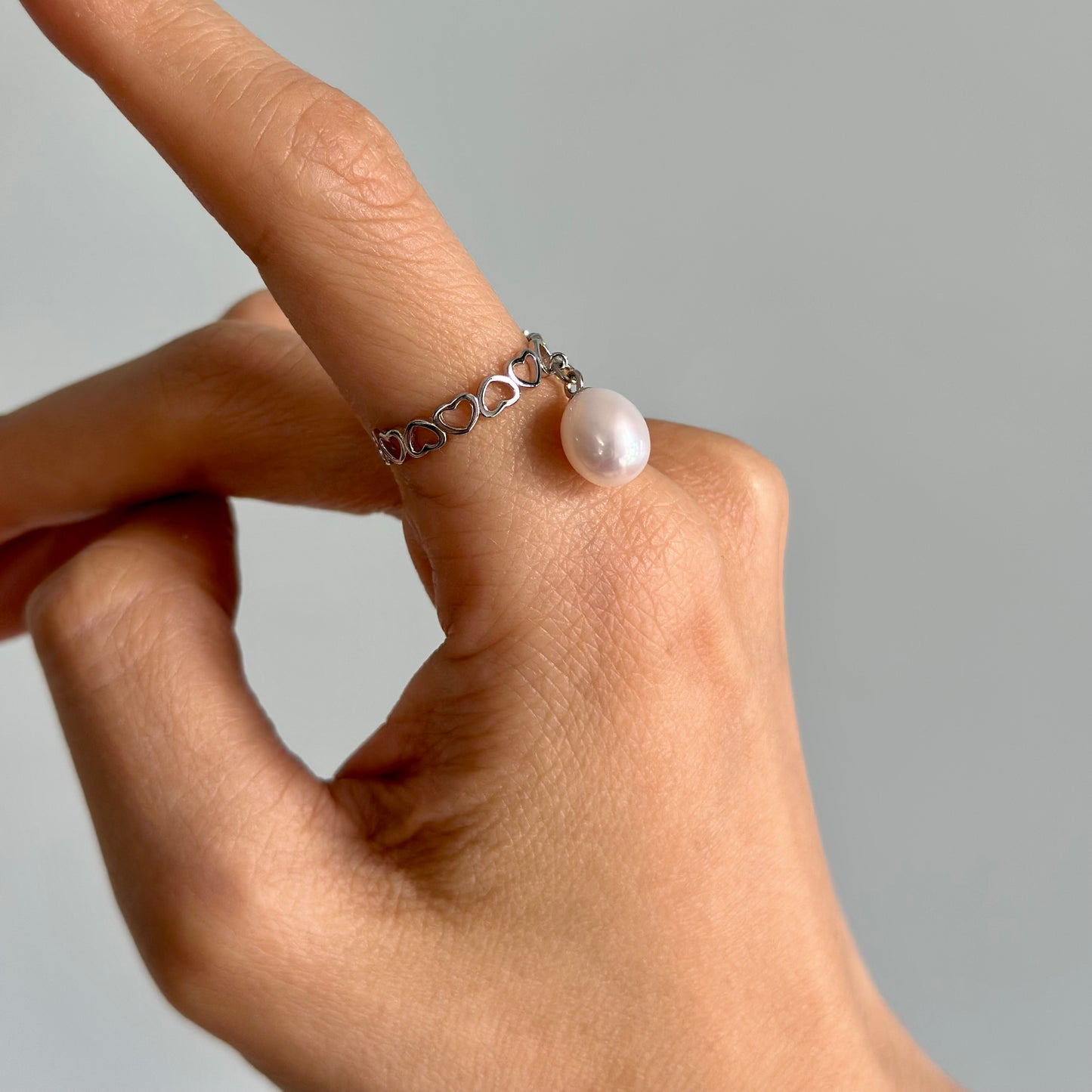 Freshwater Pearl Dangling Adjustable Sterling Silver Ring