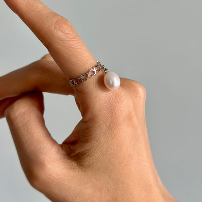 Freshwater Pearl Dangling Adjustable Sterling Silver Ring