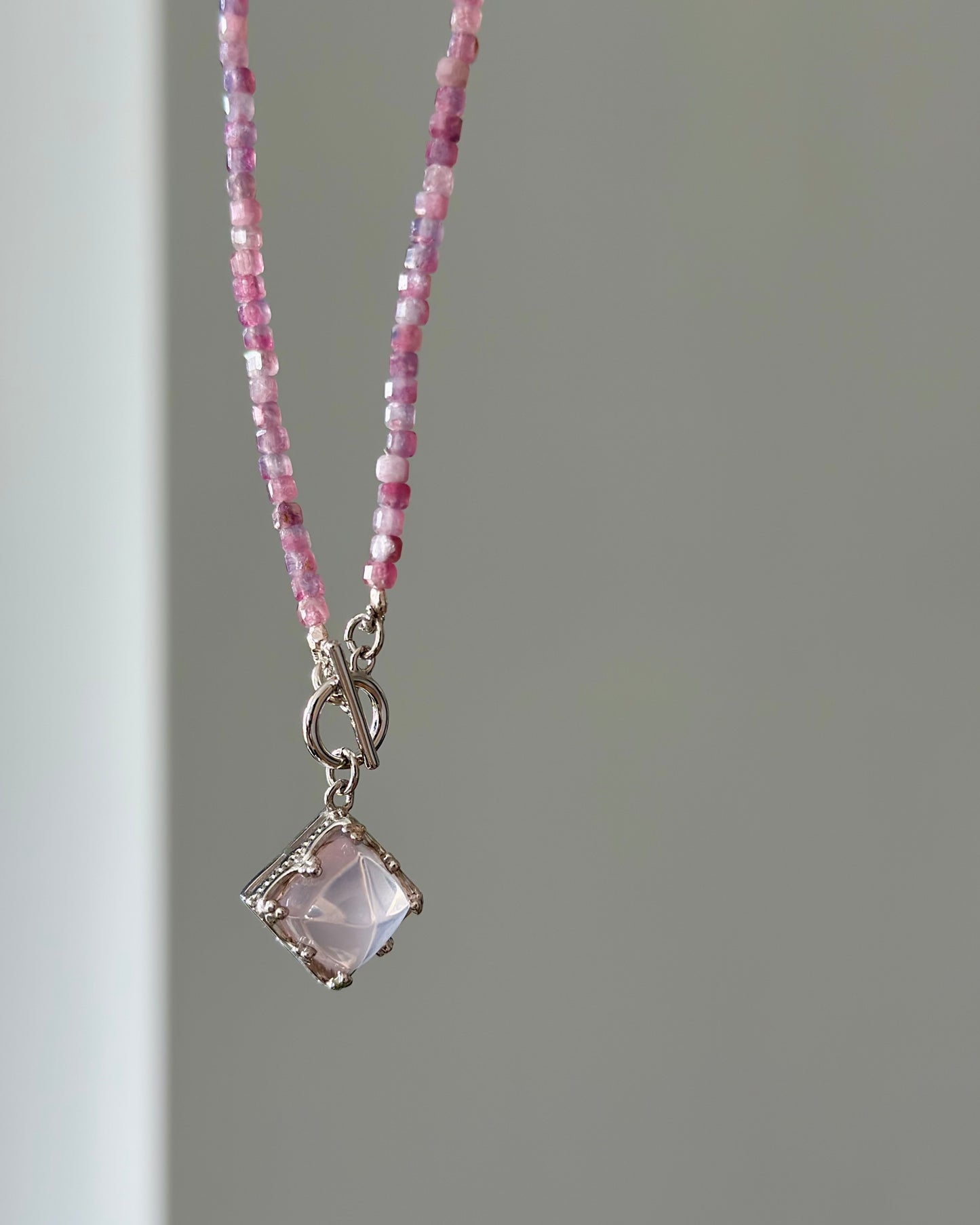 Pink Tourmaline Beaded And Rose Quartz Necklace