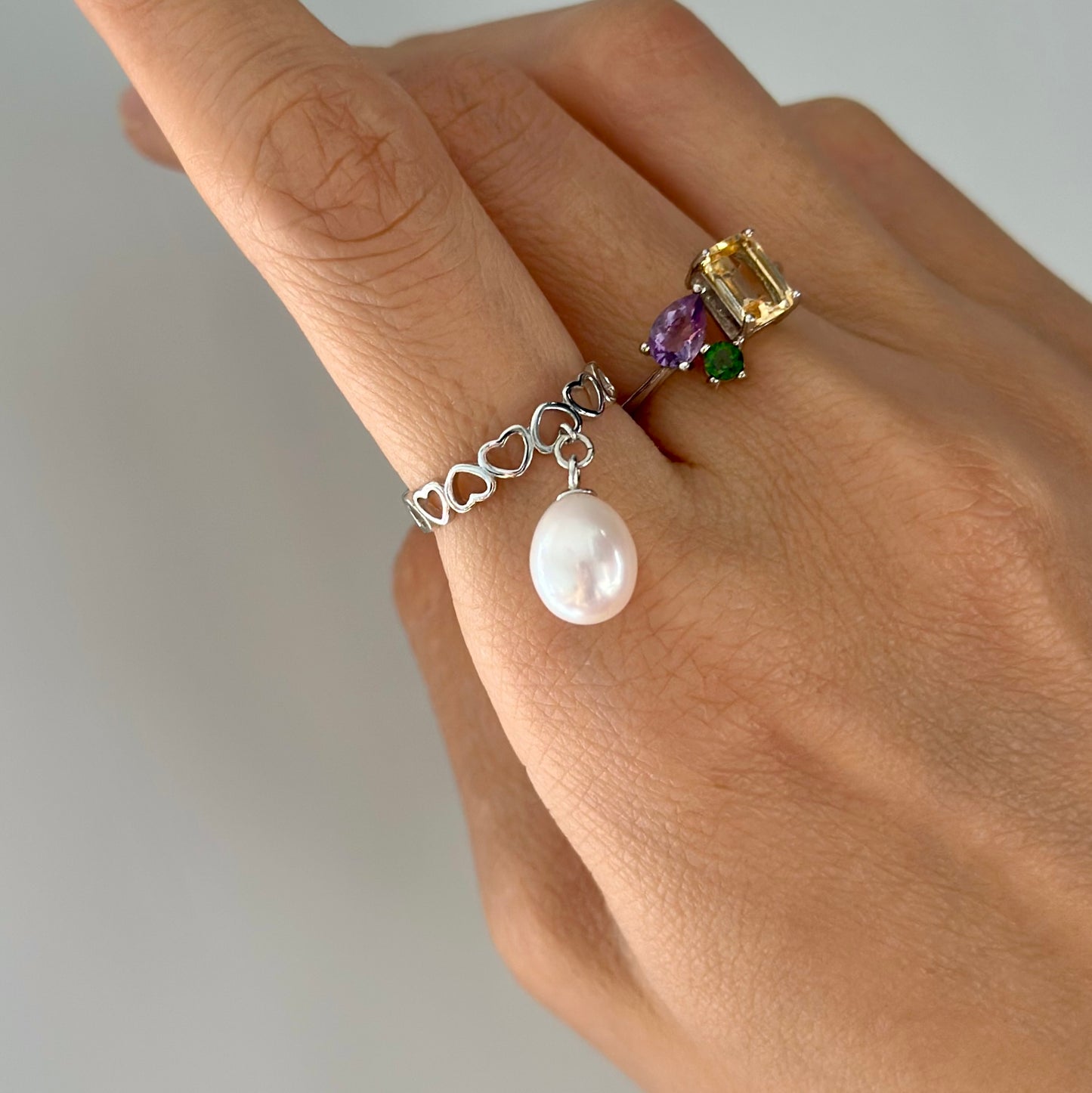 Freshwater Pearl Dangling Adjustable Sterling Silver Ring