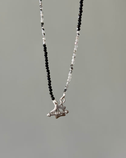 Moonstone And Black Spinel Beaded Front Hoop Toggle Necklace