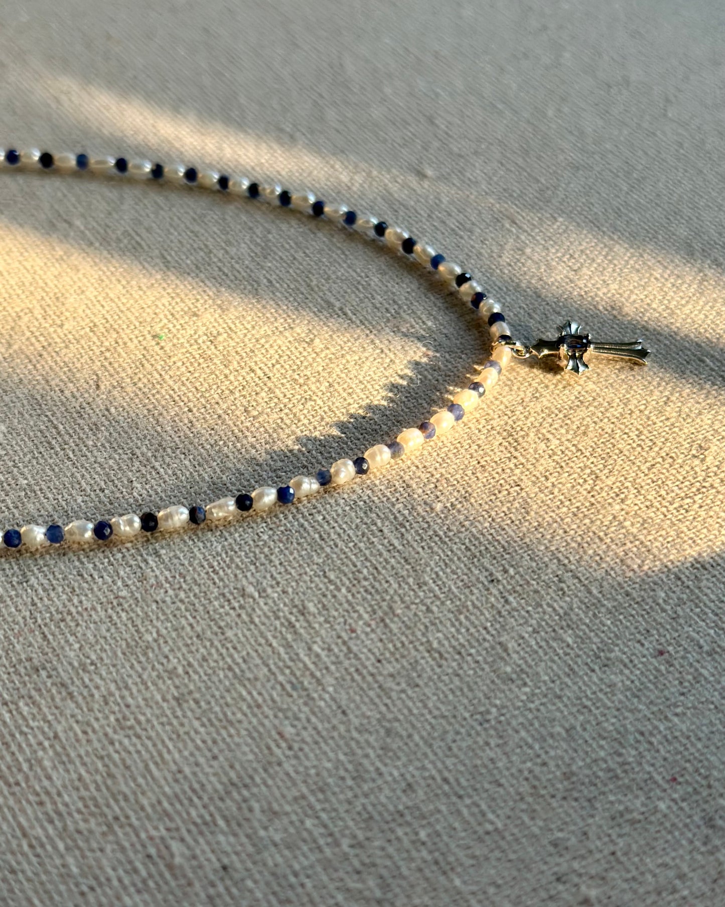 Sodalite Beaded And Sapphire Cross Necklace