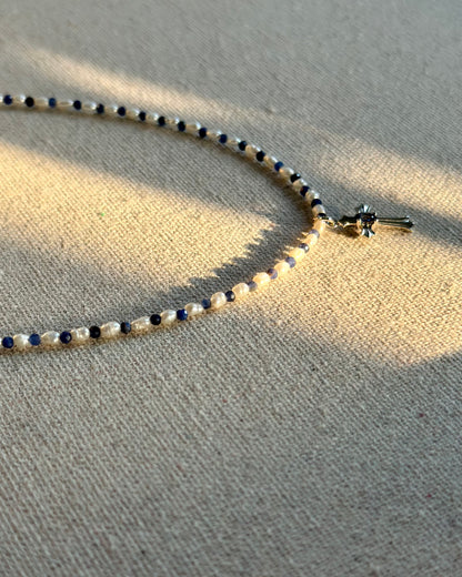 Sodalite Beaded And Sapphire Cross Necklace