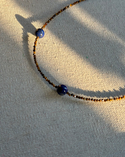 Tiger Eye And Lapis Beaded Necklace