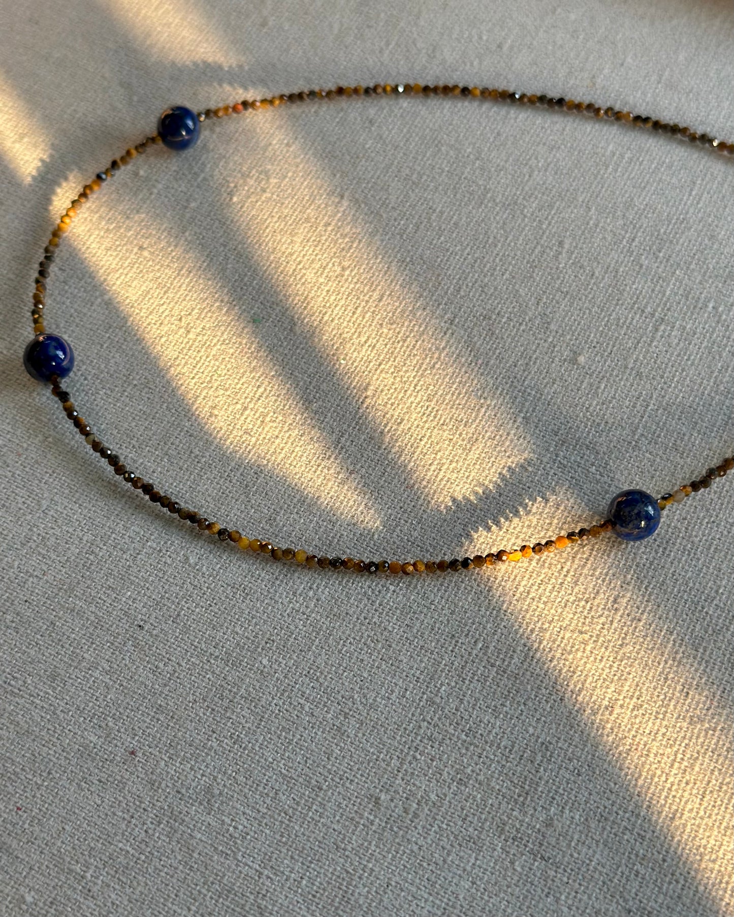 Tiger Eye And Lapis Beaded Necklace