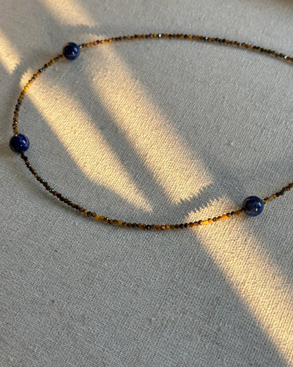 Tiger Eye And Lapis Beaded Necklace