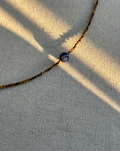 Tiger Eye And Lapis Beaded Necklace