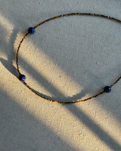 Tiger Eye And Lapis Beaded Necklace