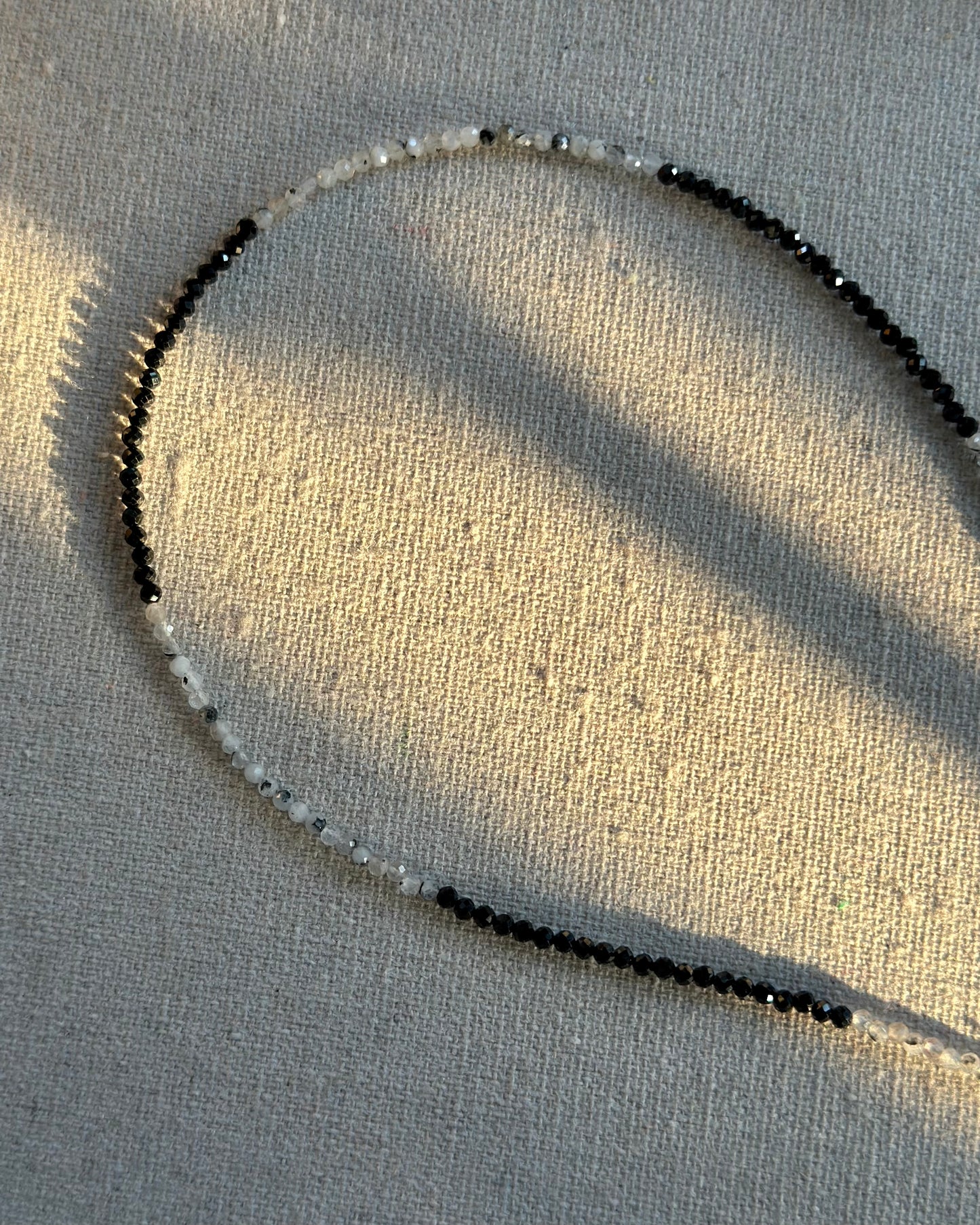 Moonstone And Black Spinel Beaded Front Hoop Toggle Necklace