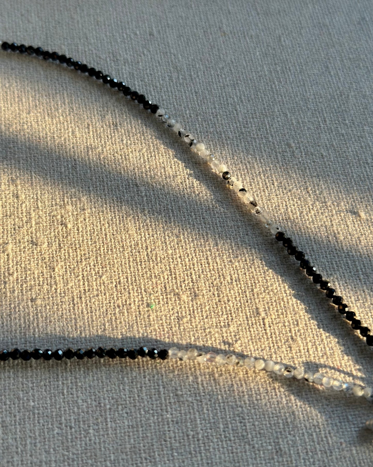 Moonstone And Black Spinel Beaded Front Hoop Toggle Necklace