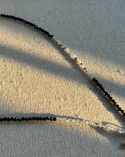 Moonstone And Black Spinel Beaded Front Hoop Toggle Necklace