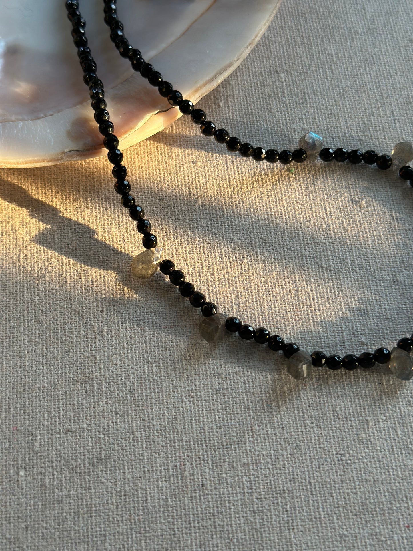 Black Onyx And Labradorite Beaded Necklace