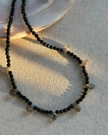 Black Onyx And Labradorite Beaded Necklace