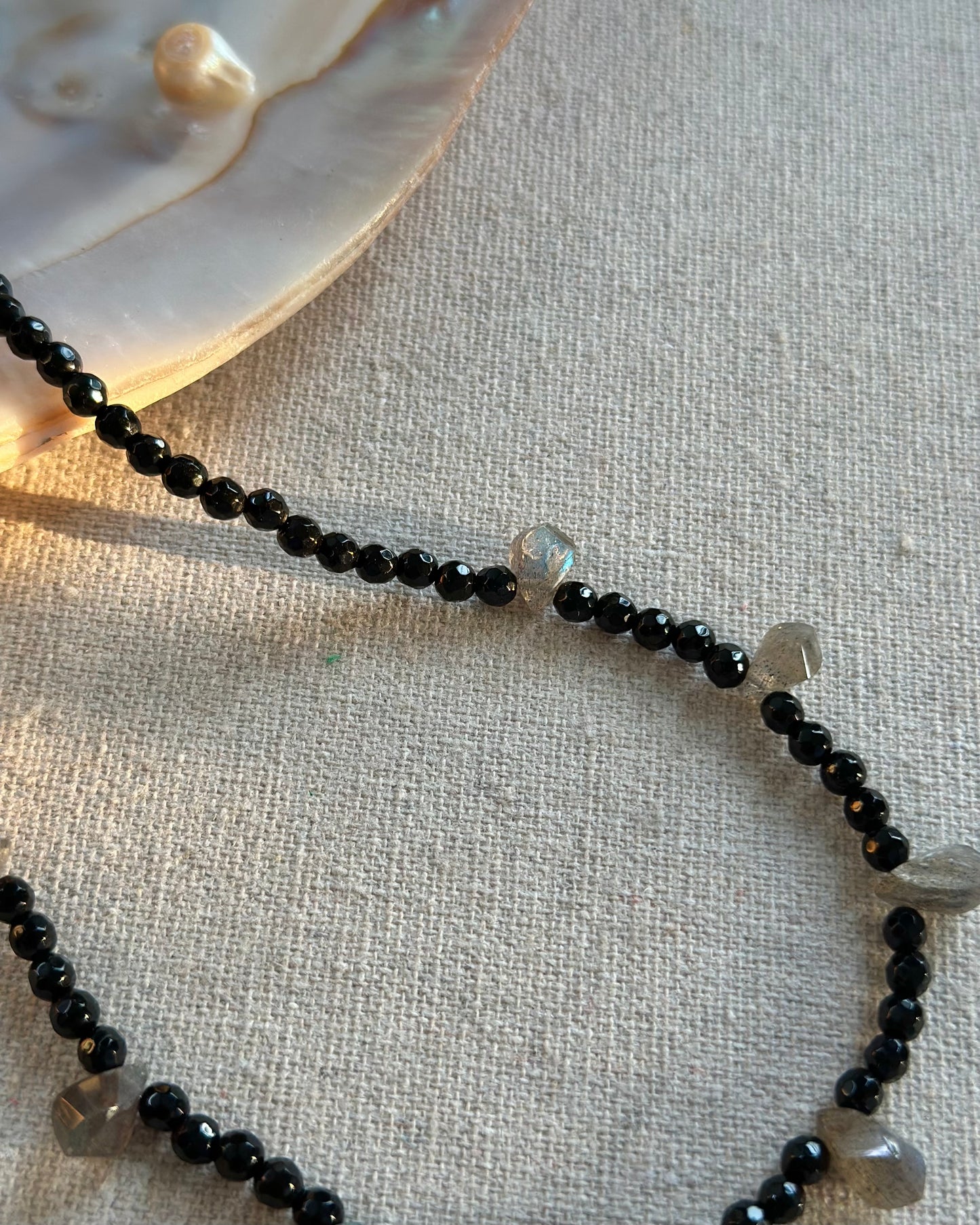 Black Onyx And Labradorite Beaded Necklace