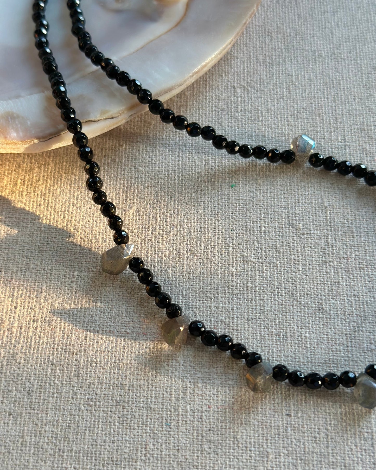 Black Onyx And Labradorite Beaded Necklace