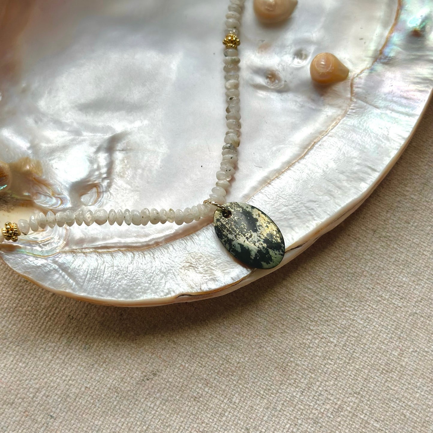 Moonstone And Pyrite Beaded Necklace