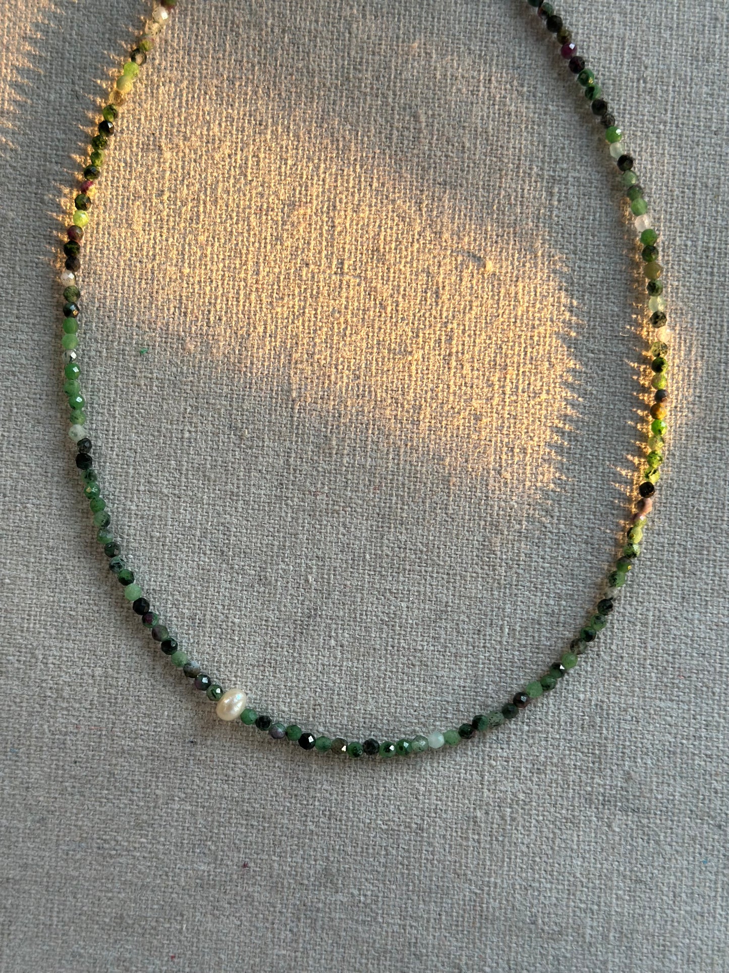 Ruby Zoisite And Freshwater Pearl Beaded Necklace