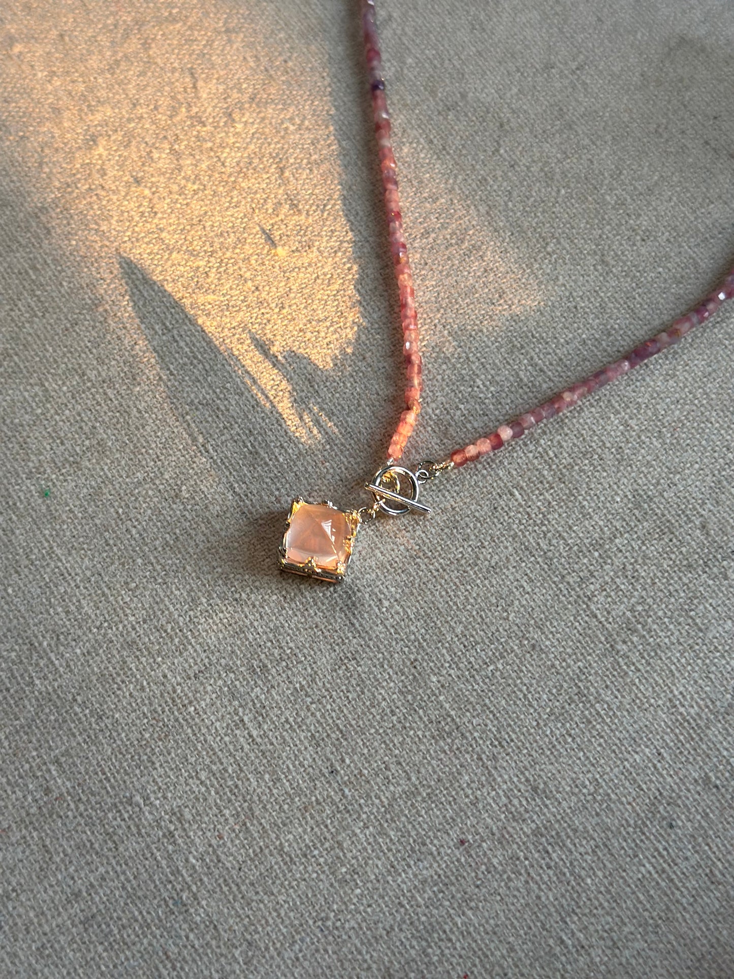Pink Tourmaline Beaded And Rose Quartz Necklace
