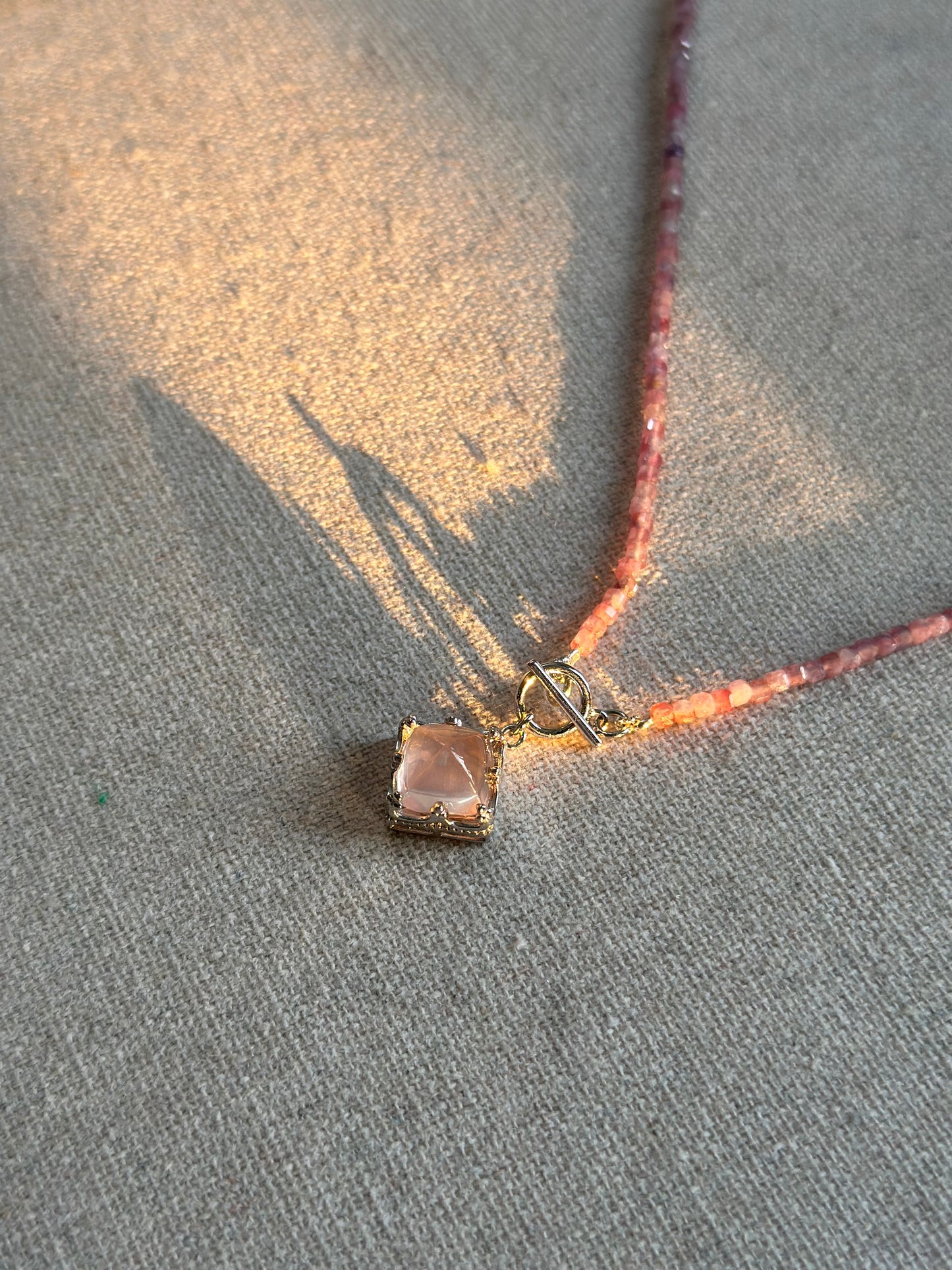 Pink Tourmaline Beaded And Rose Quartz Necklace