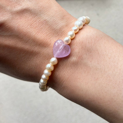 Kunzite & Freshwater Pearl Beaded Bracelet