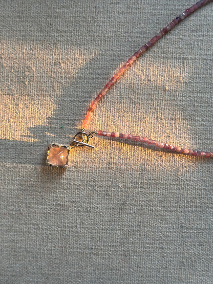 Pink Tourmaline Beaded And Rose Quartz Necklace