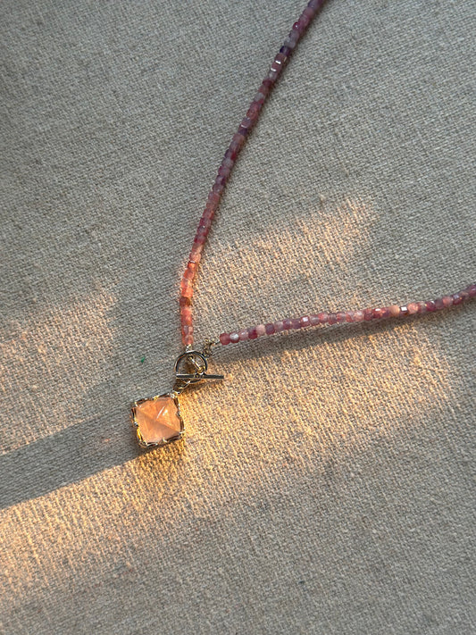 Pink Tourmaline Beaded And Rose Quartz Necklace