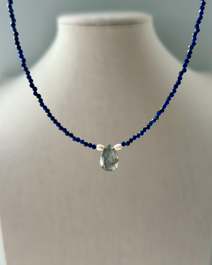Lapis Mixed Freshwate Pearl And Labradorite Beaded Necklace