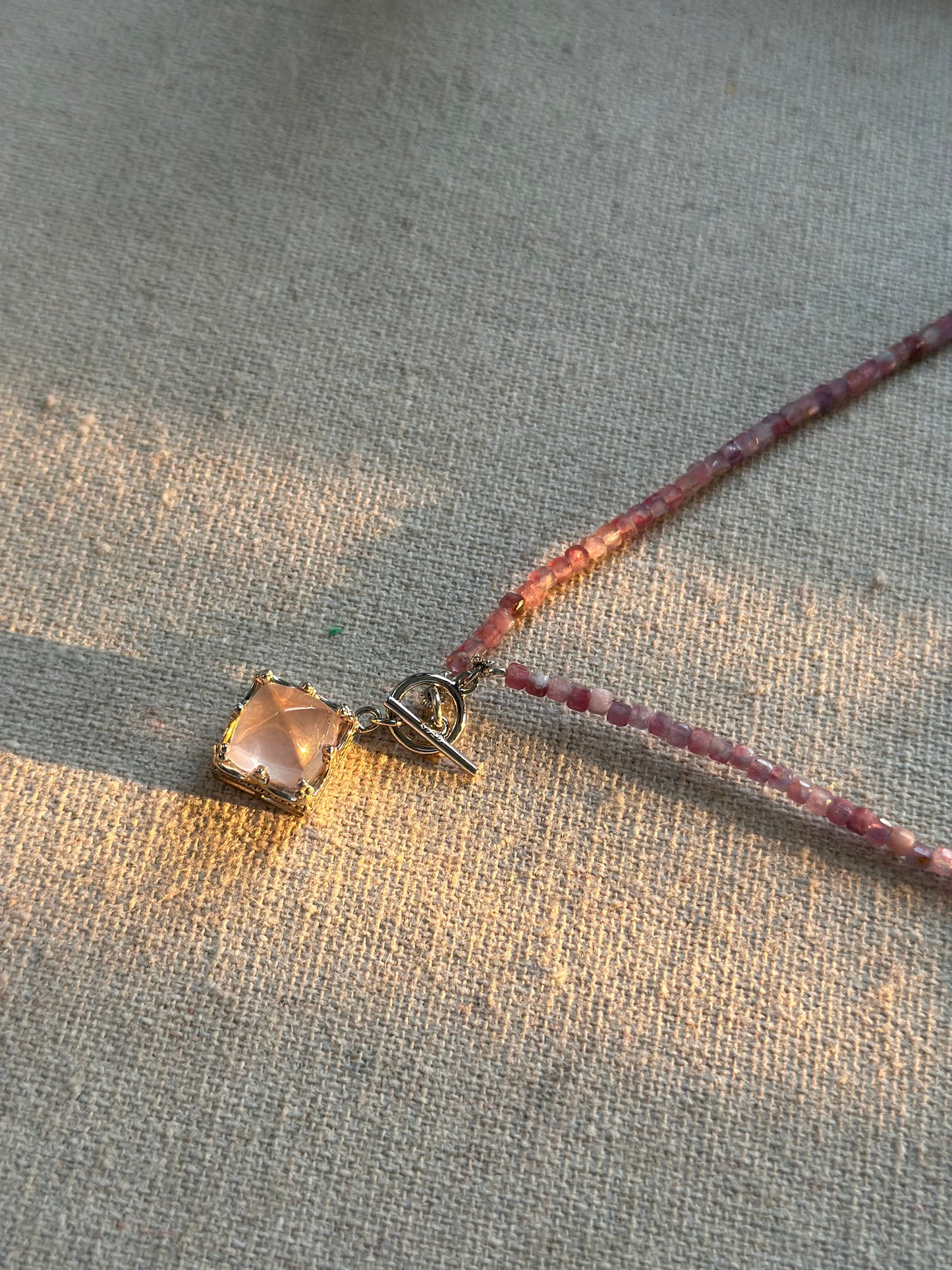 Pink Tourmaline Beaded And Rose Quartz Necklace