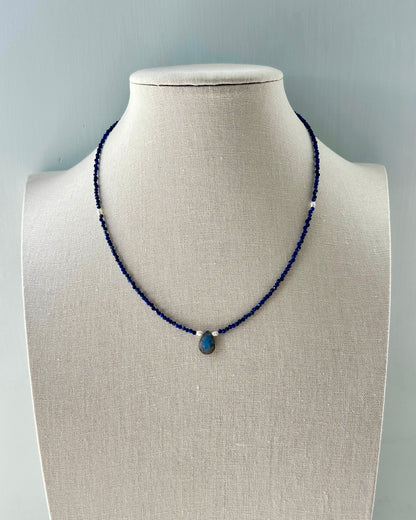 Lapis Mixed Freshwate Pearl And Labradorite Beaded Necklace