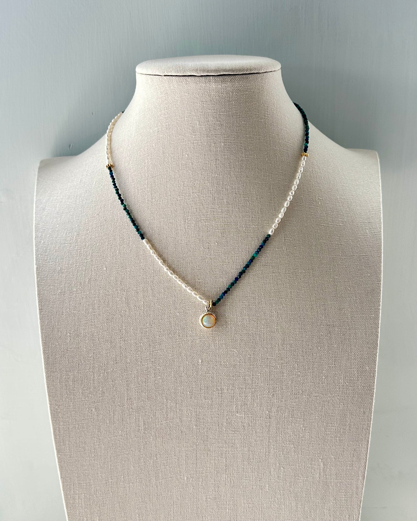 Apatite Mixed Freshwater Pearl Beaded Opal Necklace