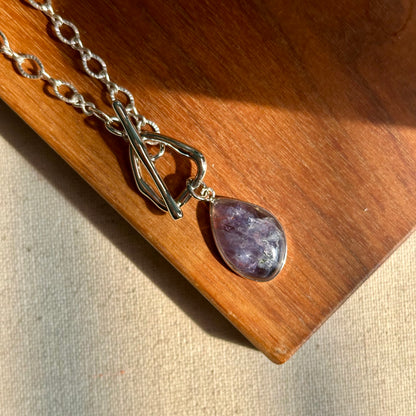 Iolite Sunstone Toggle Hoop Sterling Silver Long Necklace