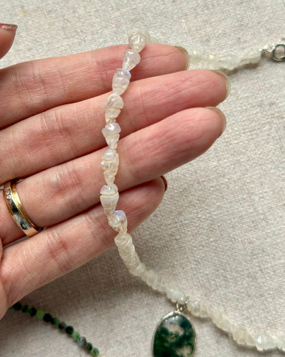 Moonstone Beaded And Green Moss Agate Necklace