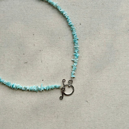 Two-way Larimar Beaded Hoop Toggle Sterling Silver Necklace