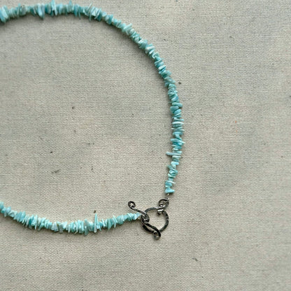 Two-way Larimar Beaded Hoop Toggle Sterling Silver Necklace