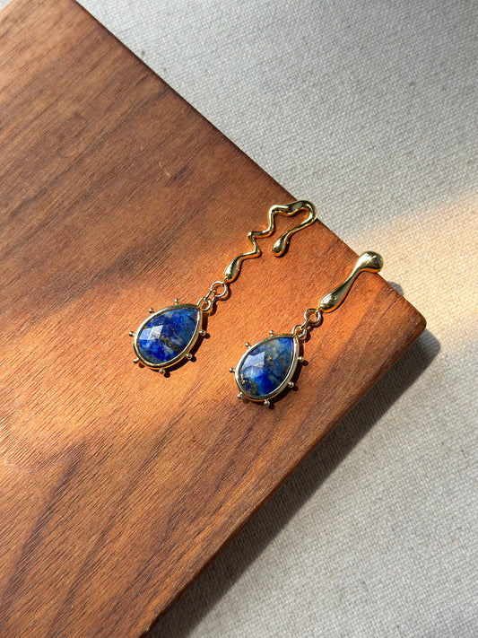 Lapis Asymmetric Gold-plated Earring