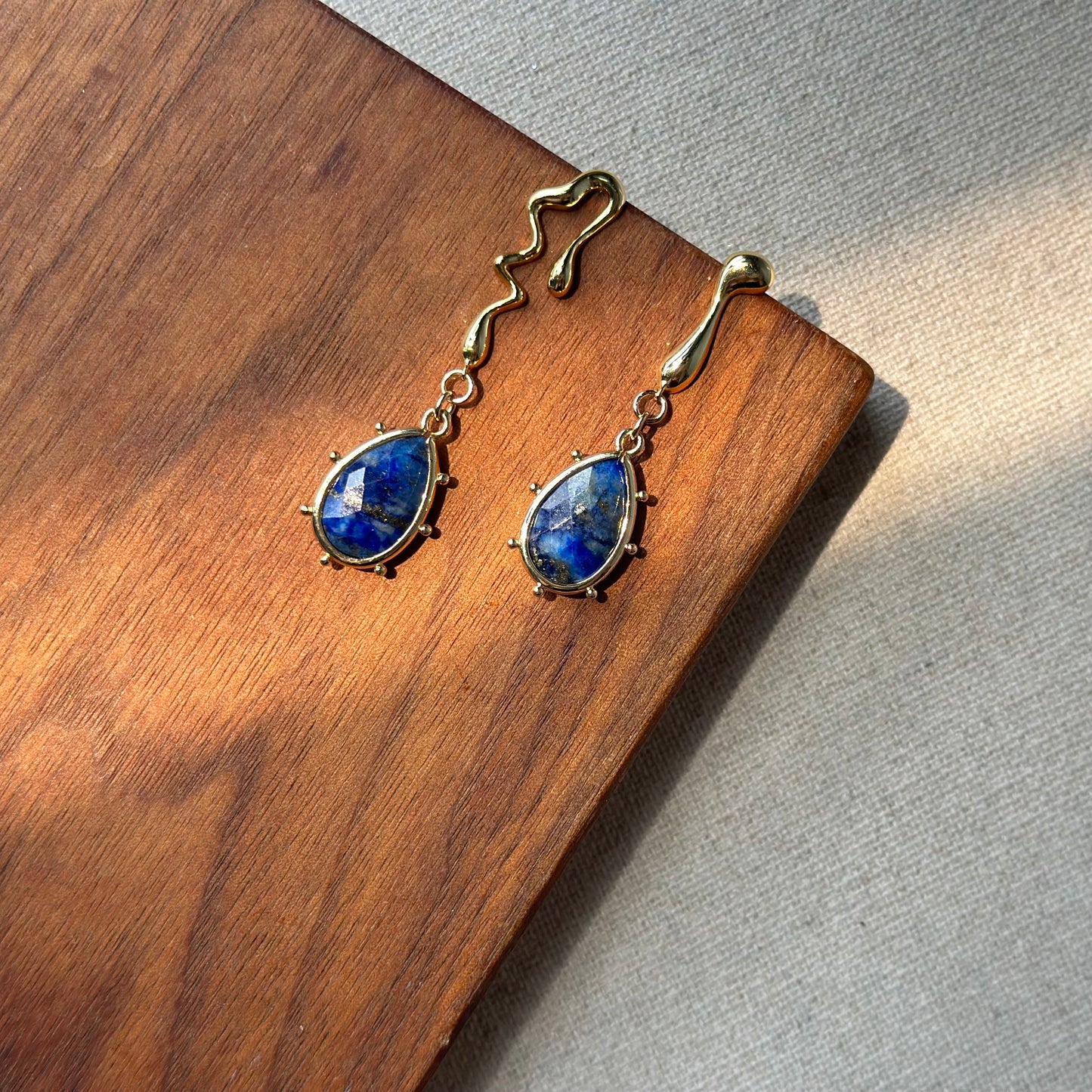 Lapis Asymmetric Gold-plated Earring